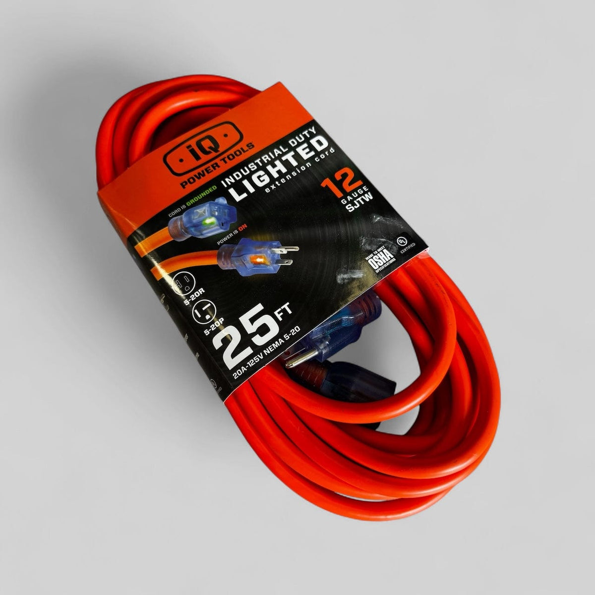 iQ Power Tools Heavy-Duty Extension Cord – 7.6m & 15.2m (20 Amp, Lighted, SJTW)