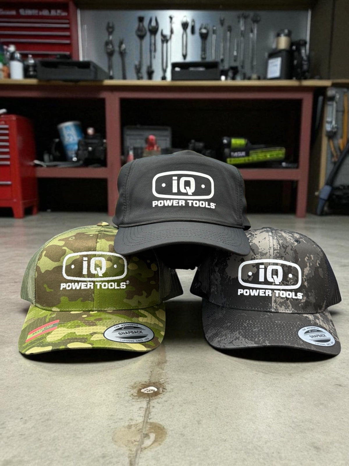 iQ Power Tools Black Camo Trucker Hat – Snapback