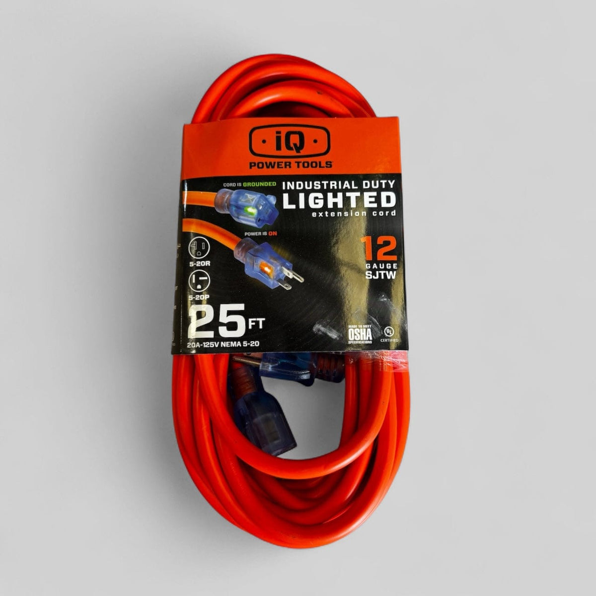 iQ Power Tools Heavy-Duty Extension Cord – 7.6m & 15.2m (20 Amp, Lighted, SJTW)